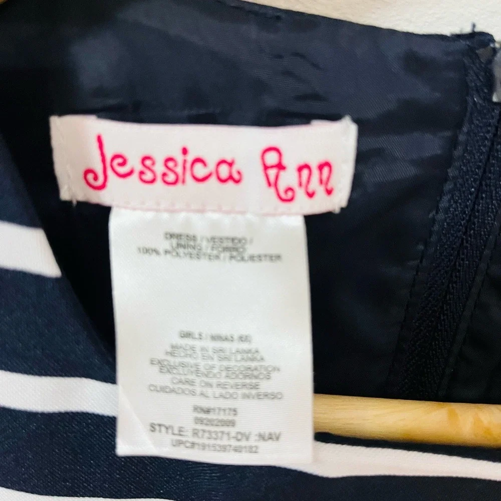 NEW Jessica Ann Navy‎ & White Striped Dress w/Yellow Bow Detail Size 6 - Picture 5 of 5